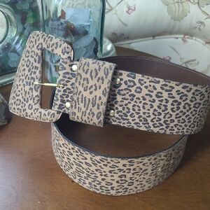 Ruza Leopard Print Women's Wide Belt Retro Shaped Buckle